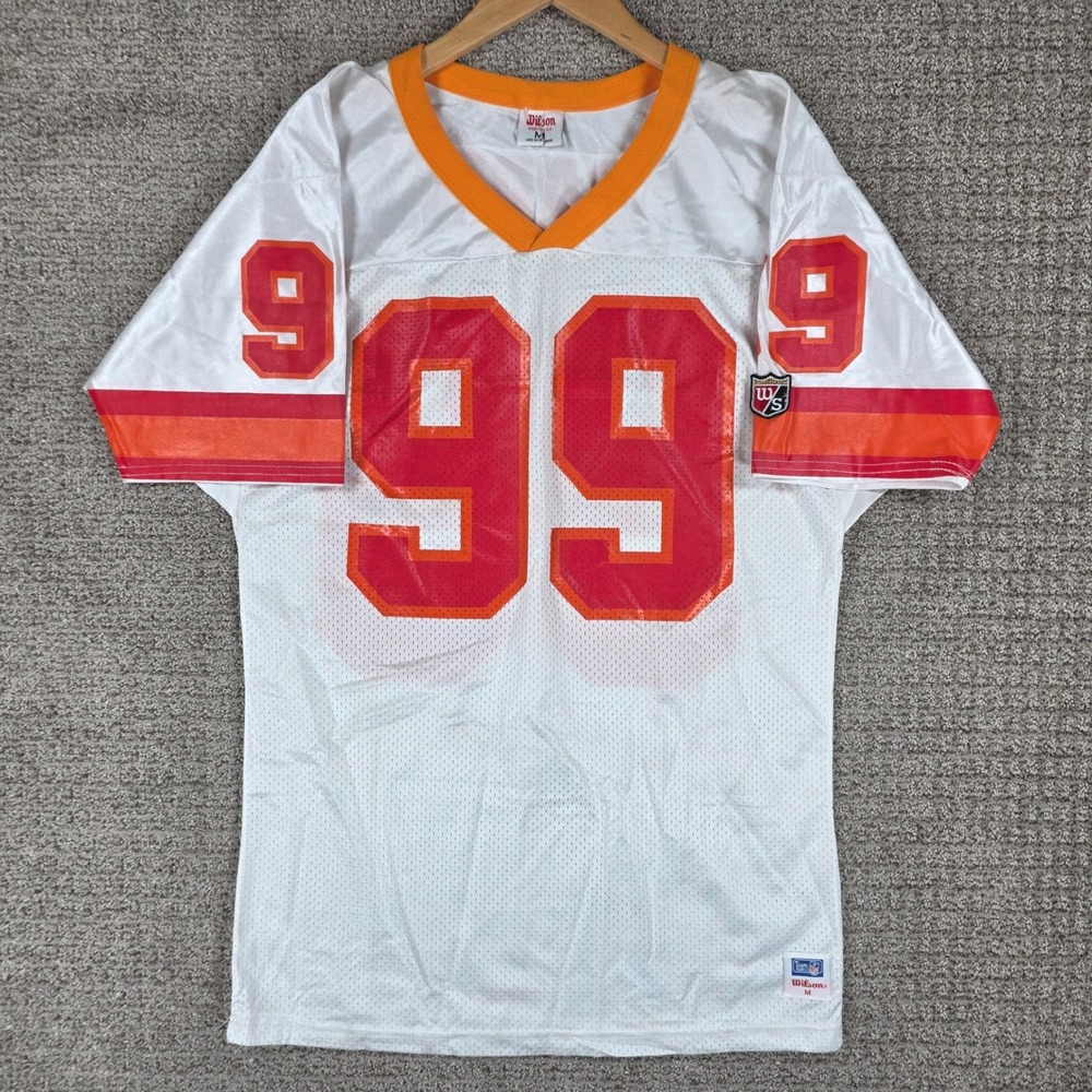 Vintage Wilson NFL Warren Sapp Tampa Bay Buccaneers Jersey White Orange Mens M
